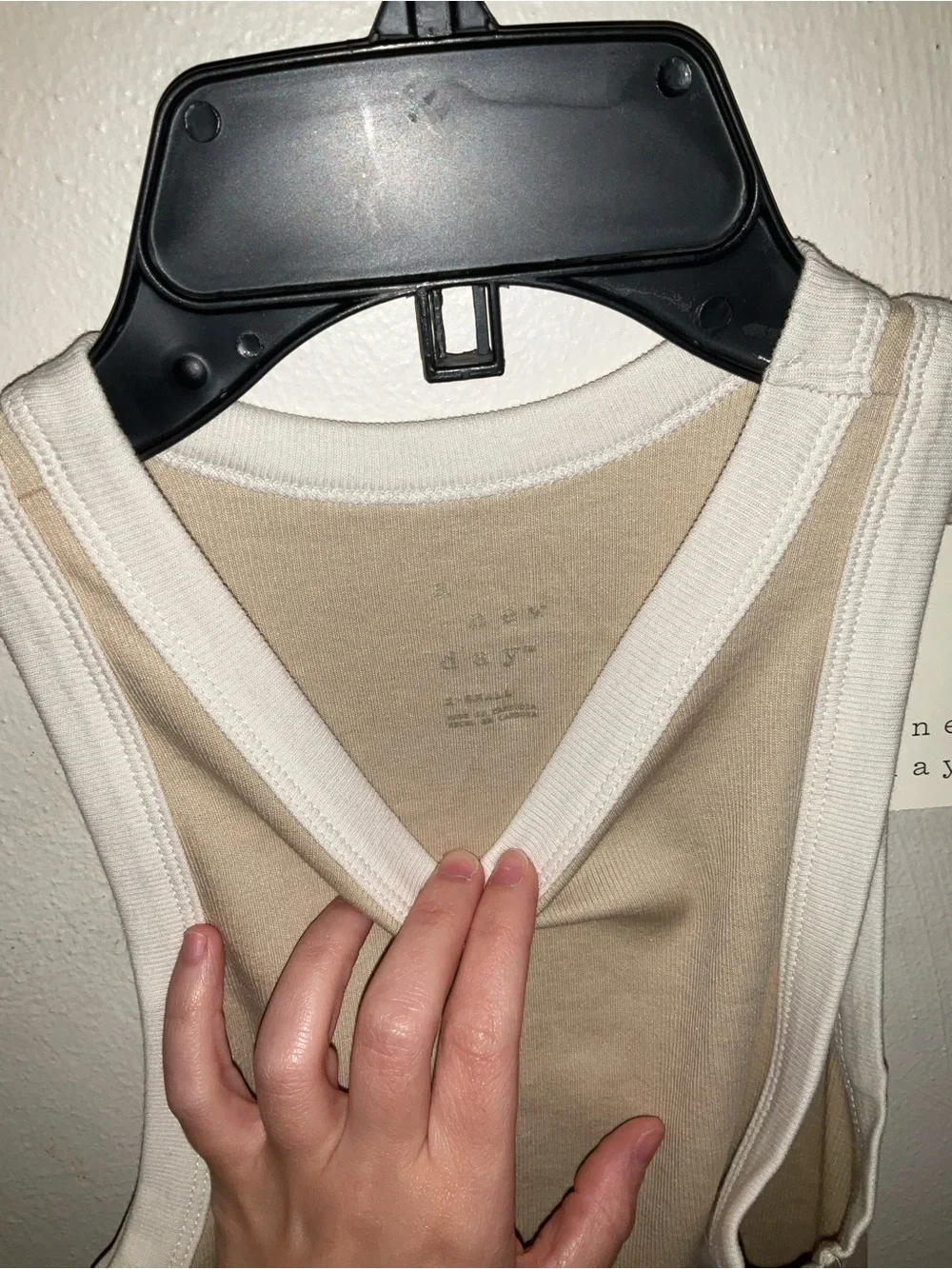 a new day Beige Tank Top with White Trim - Picture 3 of 4